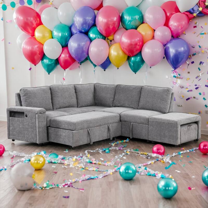 Modular L-Shaped Sectional Sofa, Pull out Sleeper Sofa Bed with Storage