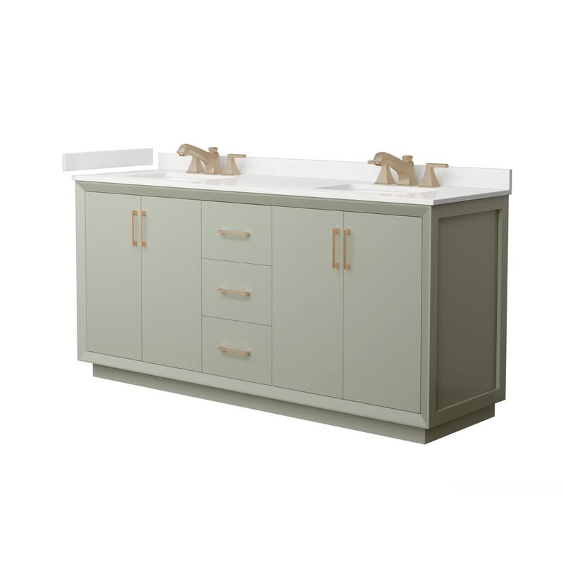 Wyndham Collection WCF414172D-QTZ-US3MXX Strada 72" Free Standing - Light Green / White Quartz Top / Satin Bronze