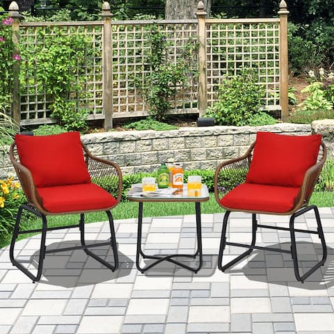 Gymax 3PCS Outdoor Bistro Set Patio Conversation Furniture Set w/ Red - See Details