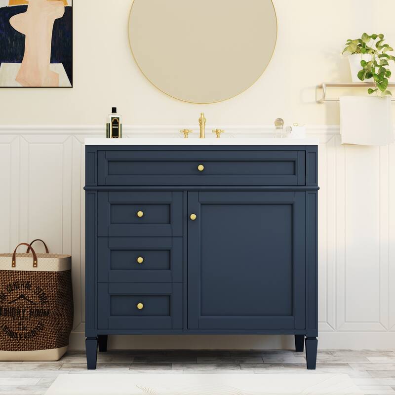 30''/36'' Bathroom Vanity with Top Sink, Modern Bathroom Storage Cabinet with 2 Drawers, a Tip-out Drawer & Adjustable Shelf
