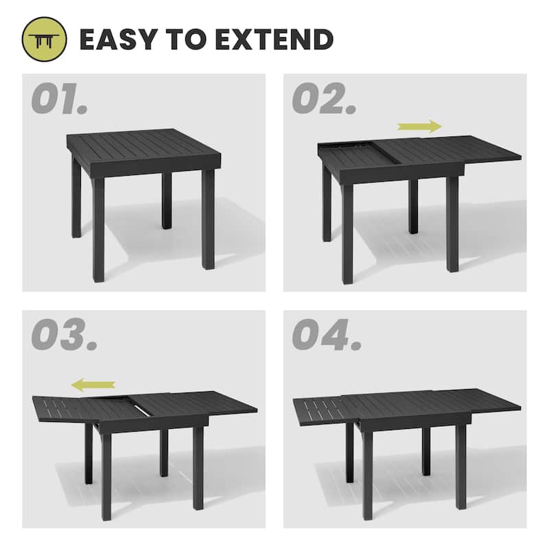 Outdoor Expandable Aluminum Dining Table with Leaf Extension - See Picture