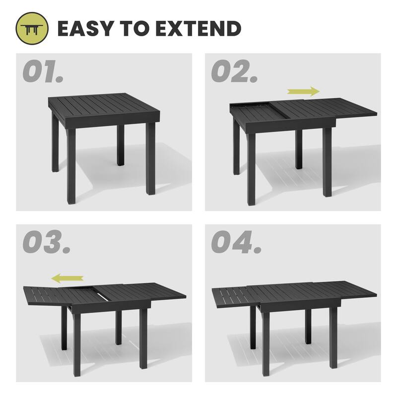 VredHom Outdoor Aluminum Expandable Dining Table for 4-6 People - 63" / 31.5" (L) x 31.5" W x 29.5" H