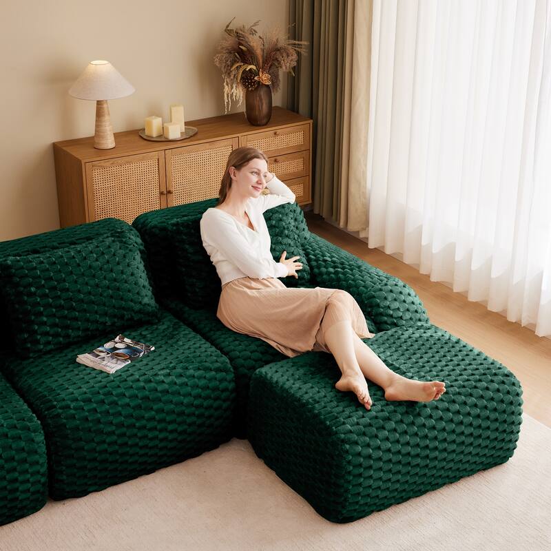 L-Shaped Modular Sectional Sofa for Living Room, Modern Upholstered Sofa Oversized Boneless Deep Seat Couch with Movable Ottoman