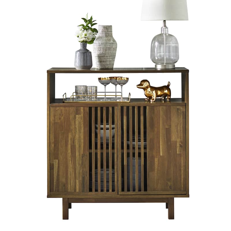 Lifestorey Vohl Slatted Pecan Finished Mid-century Sideboard