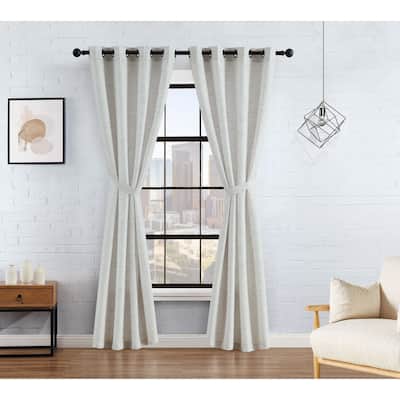 Lucky Brand Sierra Textured Light Filtering 52" x 84" Grommet Window Curtain Panel Pair with Tiebacks, Grey - 104" x 84"