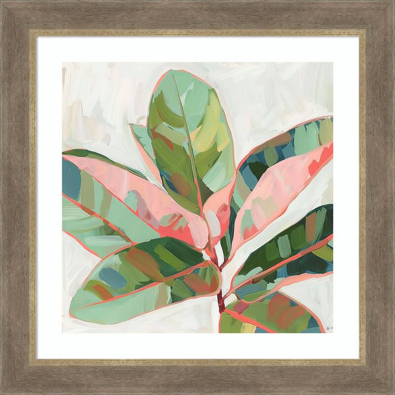 Abstract Pink Ficus by Tradelink inhouse artist Wood Framed Wall Art Print - Driftwood Tan