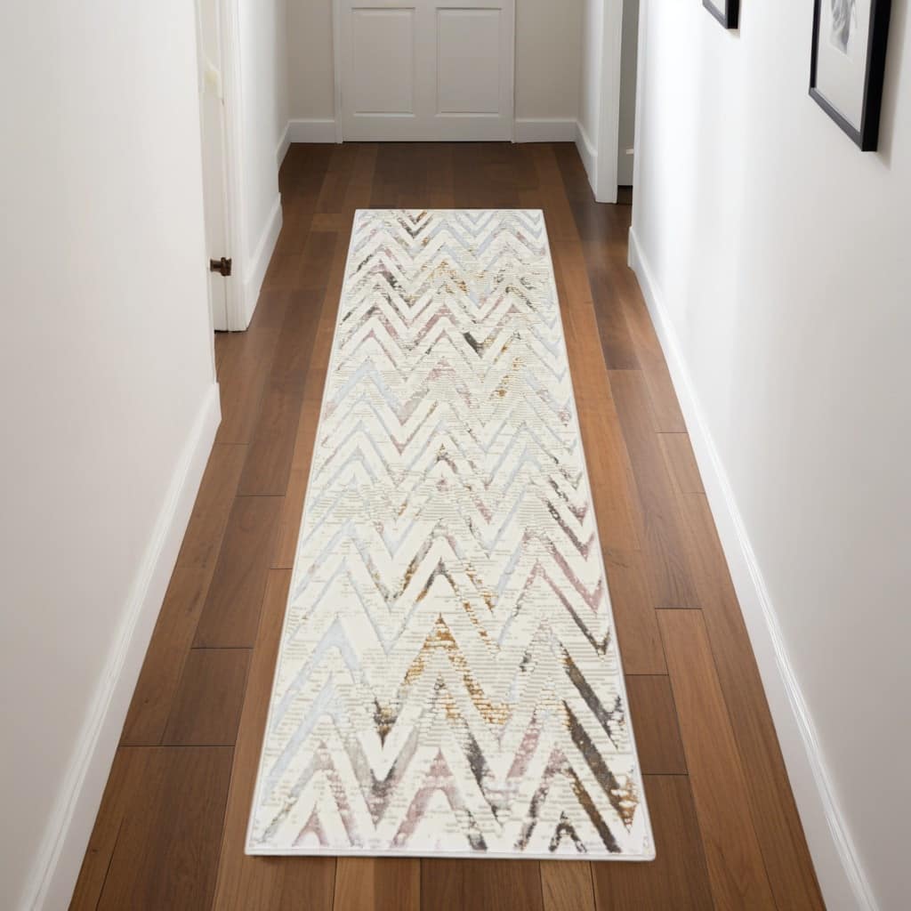 Power Loomed Distressed Abstract Modern Non Skid Stain Resistant Area Rug - 90' X '27' X '0.39