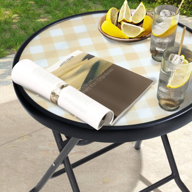 Outdoor Folding Tempered Glass Side Table Patio Bistro Coffee Table