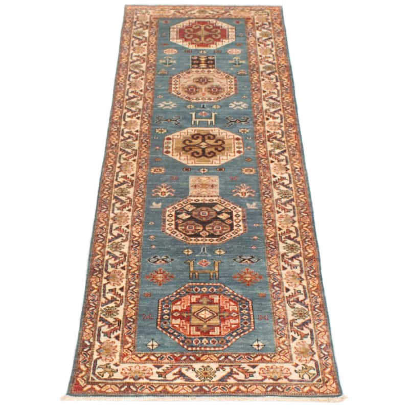 ECARPETGALLERY Hand-knotted Aryana Sky Blue Wool Rug - 2'7 x 8'0