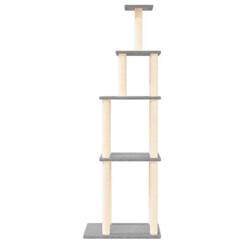 vidaXL Cat Tree Light Grey Engineered wood, plush, sisal 72.0 in tall - 18.7 x 23.6 x 72.0
