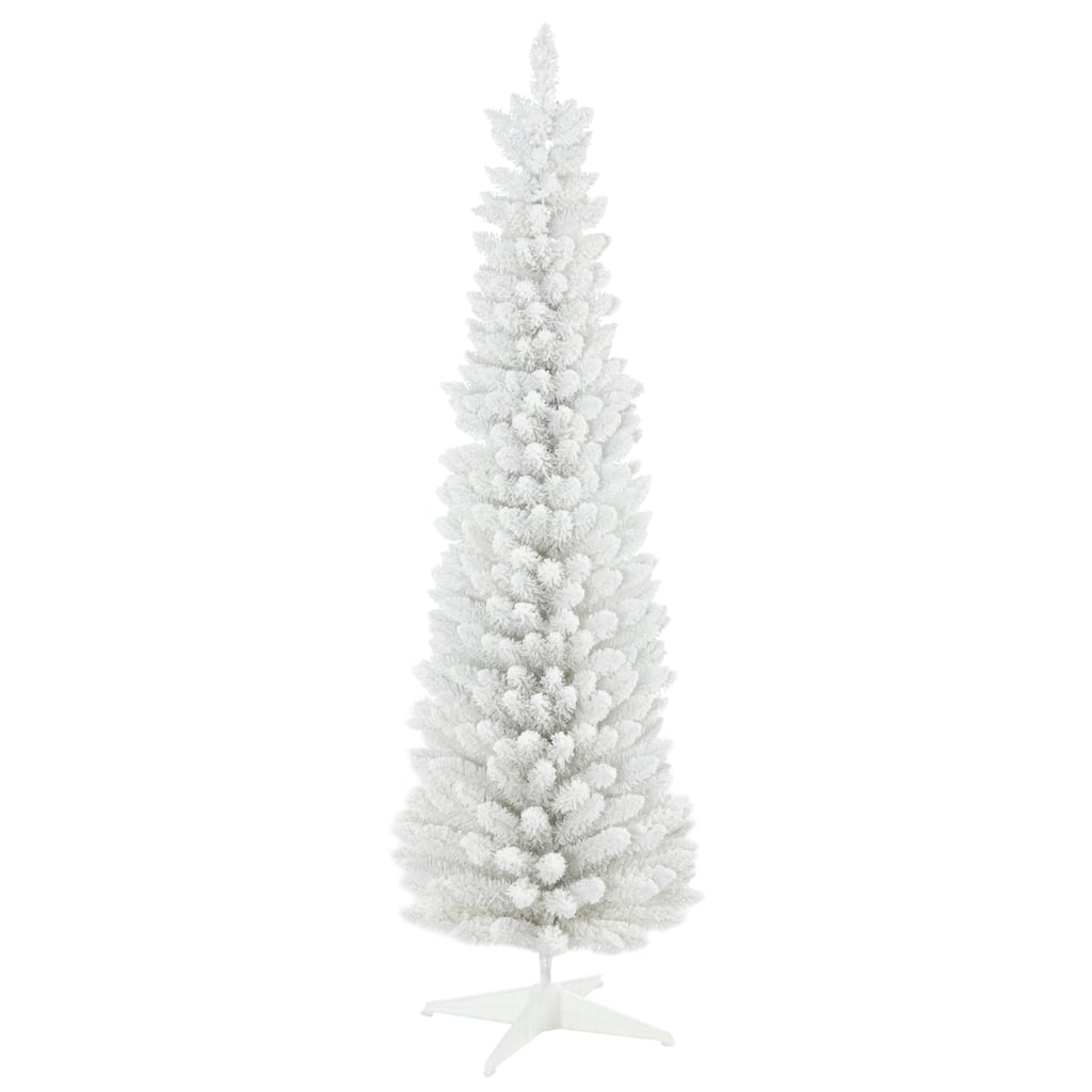 HOMCOM Flocked Artificial Pencil Tree - Realistic Branches, Plastic Base, White