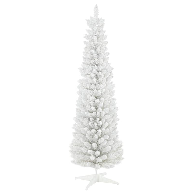 HOMCOM Flocked Artificial Pencil Tree - Realistic Branches, Plastic Base, White