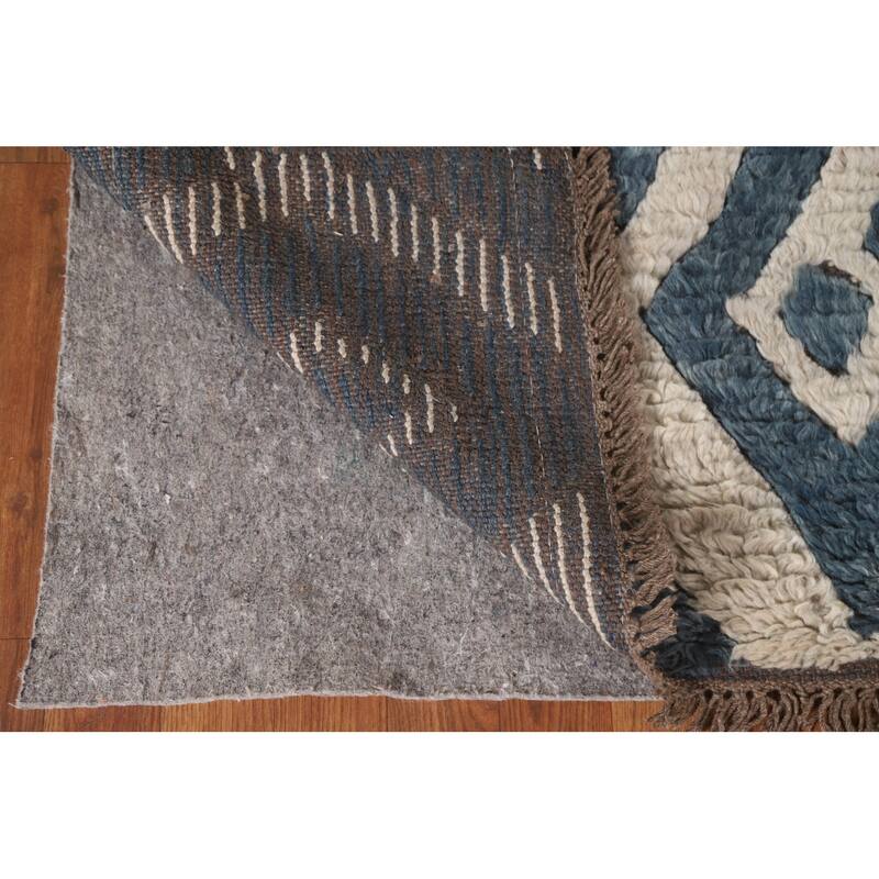Navy Blue Moroccan Oriental Area Rug Hand-Knotted Wool Carpet - 5'8"x 8'3"