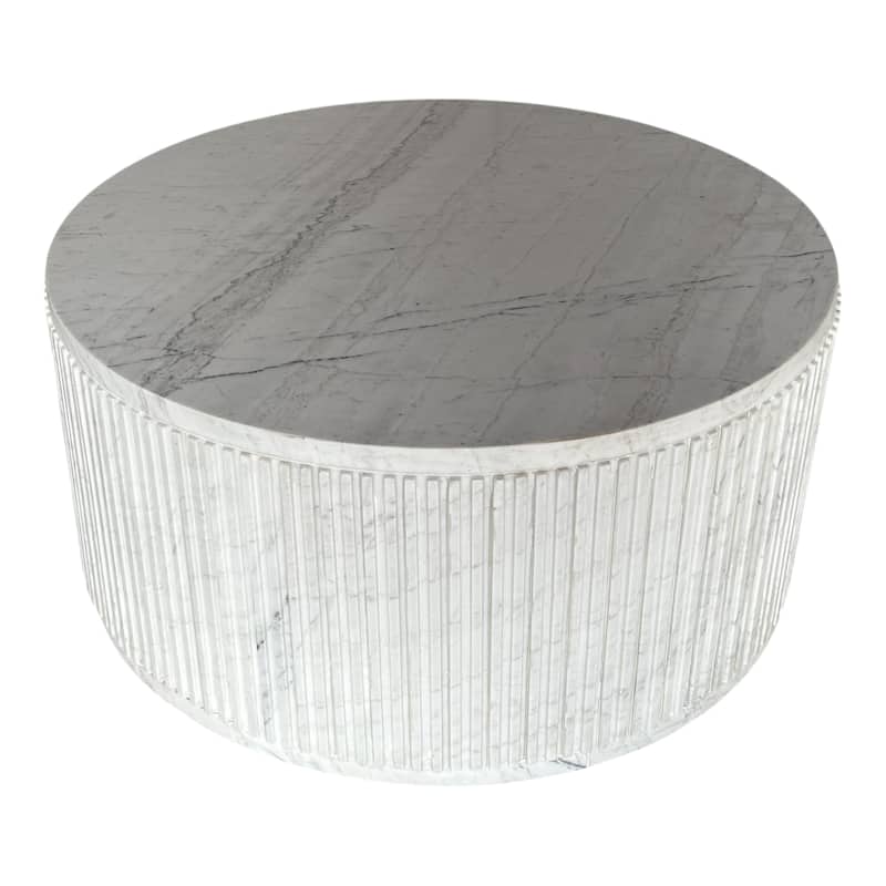 Marble Coffee Table Fluted Round Covered Outdoor Areas - 17" White - 36" x 36" x 17"