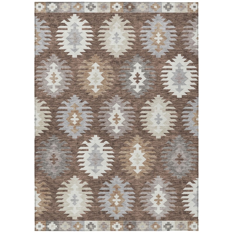 Machine Washable Indoor/ Outdoor Boho Tribal Chantille Rug