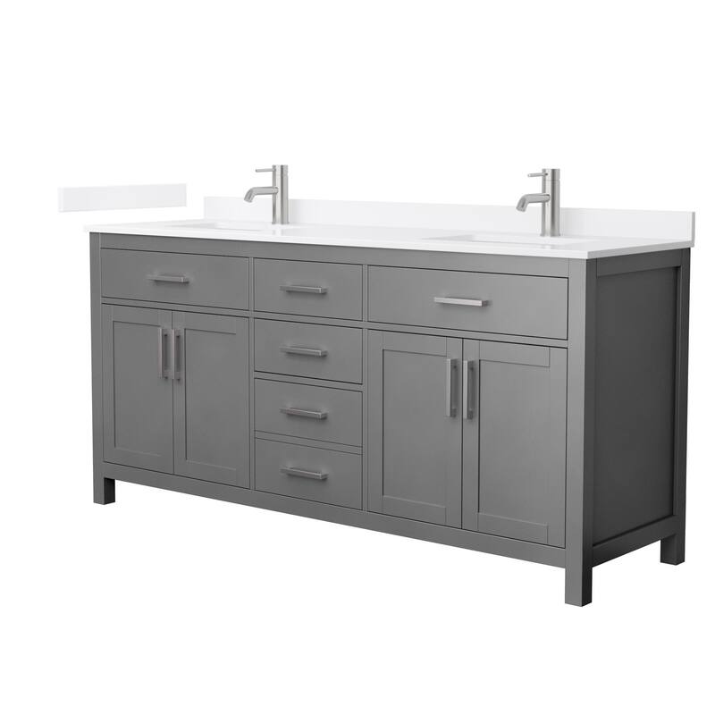 Wyndham Collection WCG2424-72D-QTZ-UNSMXX Beckett 72" Free Standing - Dark Gray / White Quartz Top / Brushed Nickel