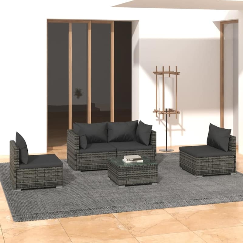 vidaXL Patio Lounge Set Outdoor Sectional Sofa Set Table Garden Poly Rattan - 27.6" x 27.6" x 23.8" - Grey 5 Piece
