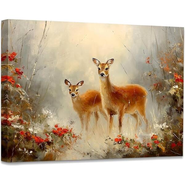 Vintage Rustic Fall Deer Wall Decorations Framed Canvas Art - Bed Bath ...