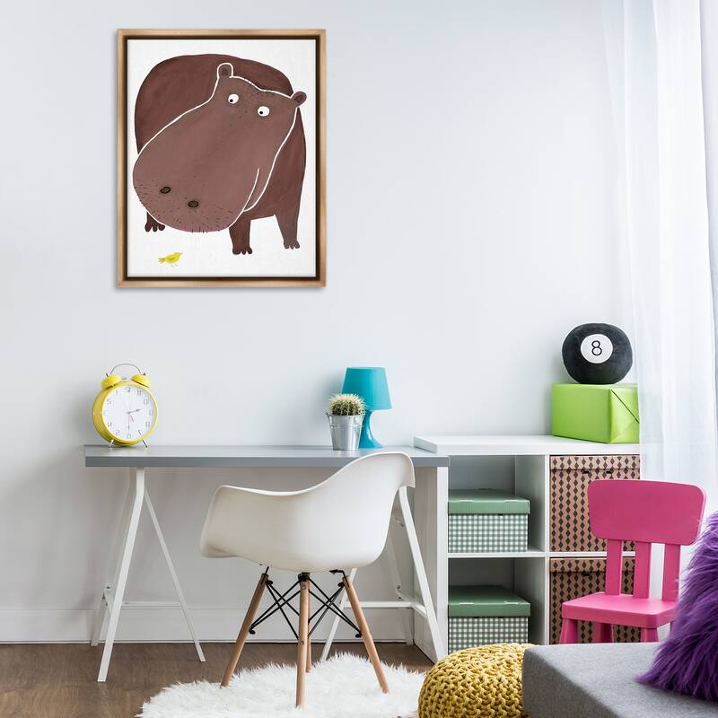 Stupell Hippo and Bird Friends Framed Floater Canvas Wall Art Design By Carla Daly