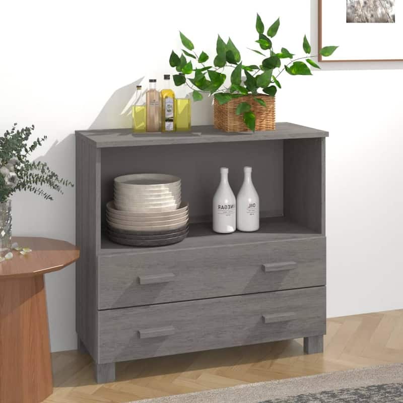 vidaXL Sideboard Buffet Console Cabinet for Bedroom HAMAR Solid Wood Pine - 33.5"x13.8"x31.5" - Light Gray