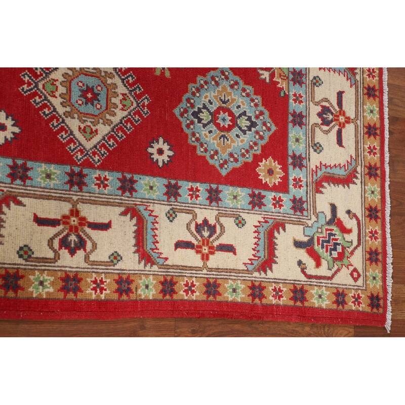 Kazak Oriental Rug Hand-Knotted Bedroom Red Wool Carpet - 5'0" x 6'7"