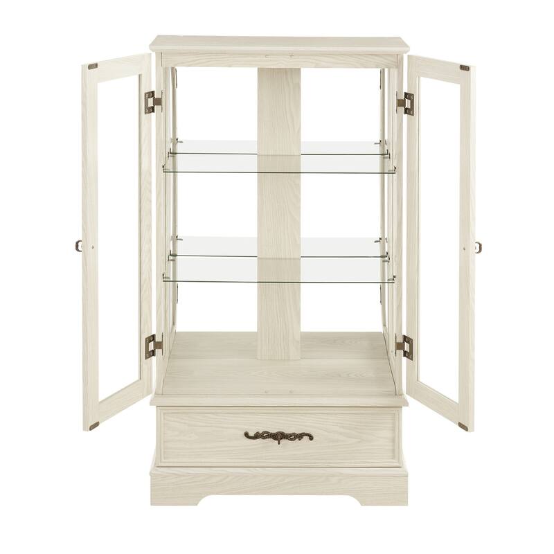 Lighted Glass Display Curio Cabinet with Door, 3 Shelves, Bulb, Drawer