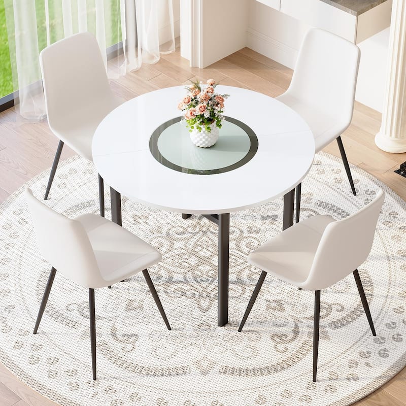5-Piece Dining Table Set for 4, Kitchen Table Chairs Set of 4, Dining Room Table with Lower Shelf, 4 Chairs for Small Space - White+Black
