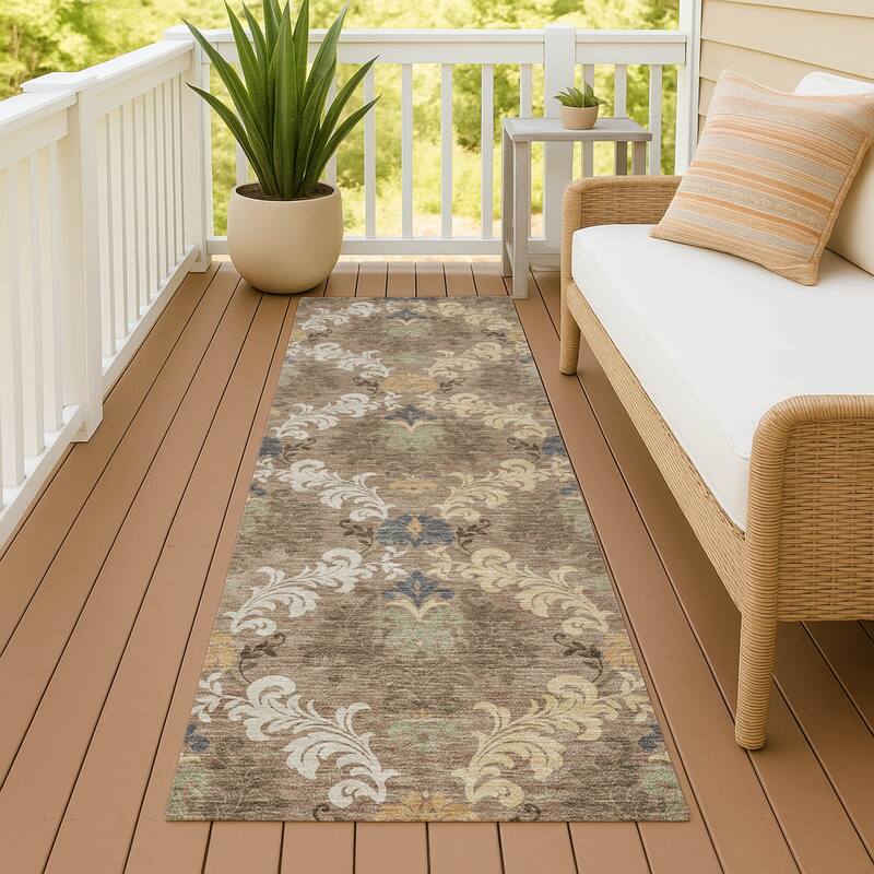 Machine Washable Indoor/ Outdoor Damask Patna Chantille Rug - Brown - 2'3" x 7'6"
