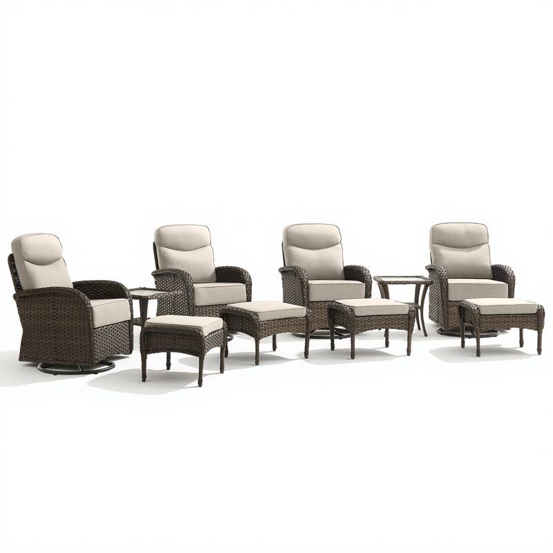 Pocassy Outdoor 10-Piece Swivel Chair Side Table with Ottoman