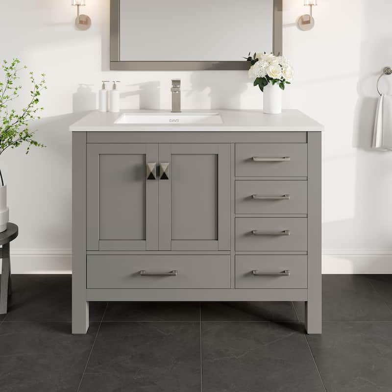Eviva London 42"x18" Gray Transitional Vanity with White Carrara Quartz Top
