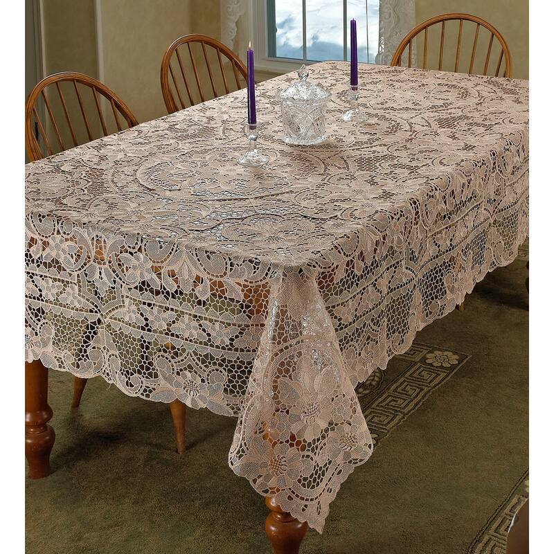 Violet Linen Crystal Embroidered Vintage Lace Pattern Tablecloth - 70" X 120"