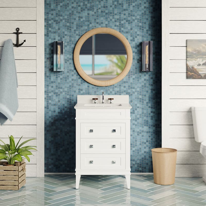 KitchenBathCollection Eleanor 24" Bathroom Vanity with Quartz Top - White