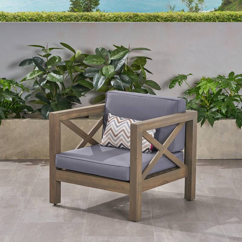 Mid Century Modern Acacia Wood Patio Club Chair - Grey