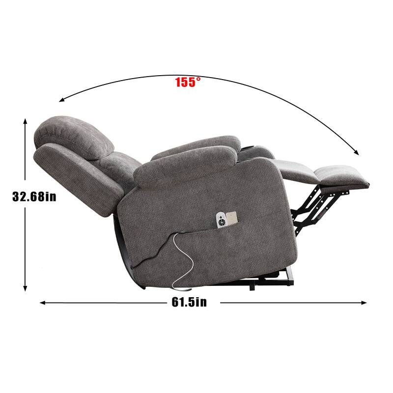 Chenille Power Lift Recliner Chair, Heavy Duty Recliner Chair with Heat & Massage, Lounge Chair with USB Ports & Cup Holders