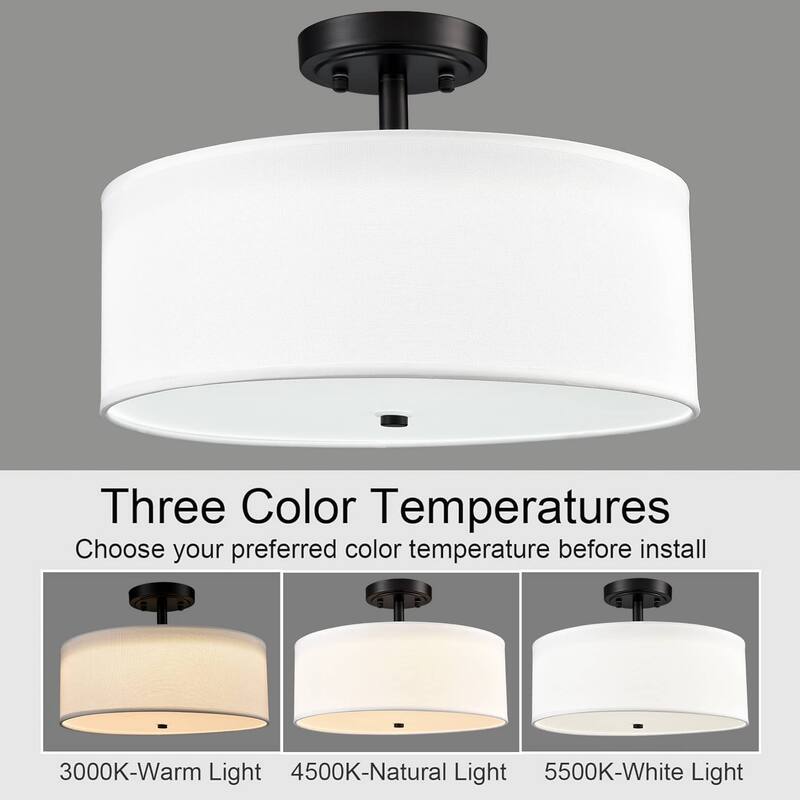 Zanzibar Drum Shade Semi Flush Mount Ceiling Light Black LED Ceiling Light Fixture