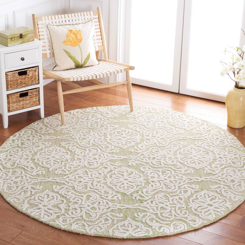 SAFAVIEH Handmade Blossom Mahalia Modern Floral Wool Rug - 6' x 6' Round - Light Green/Ivory
