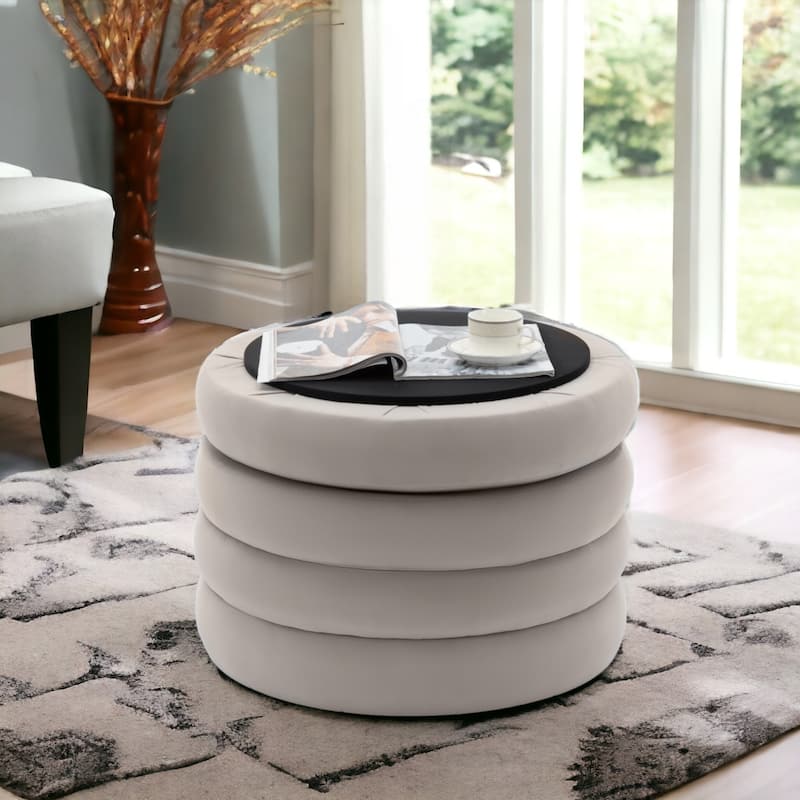24'' L Upholstered Round Storage Ottoman Footstool