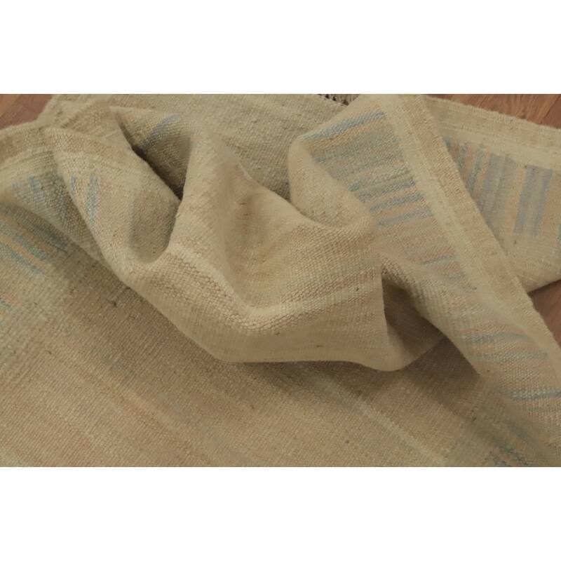 Hand Woven Oriental 100% Wool Carpet Southwestern Tribal Beige & Ivories Kilim Runner Rug - 7' 11'' X 2' 2''