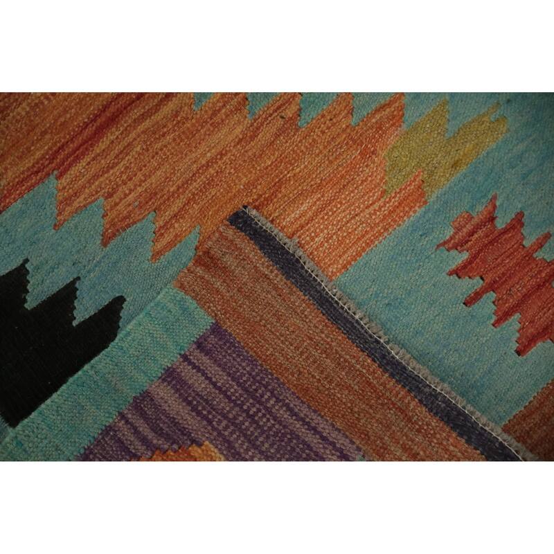 Hand Woven Oriental 100% Wool Carpet Southwestern Modern Navy Blue & Blues Kilim Area Rug - 11' 6'' X 4' 10''