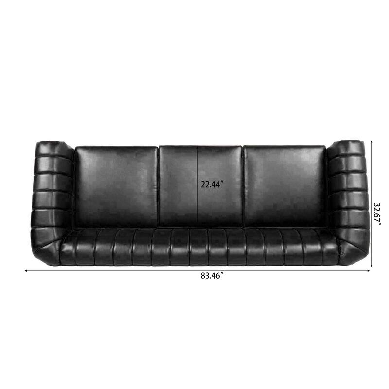 PU Rolled Arm Chesterfield Sofa 84" Three Seater Sofa for Living Room