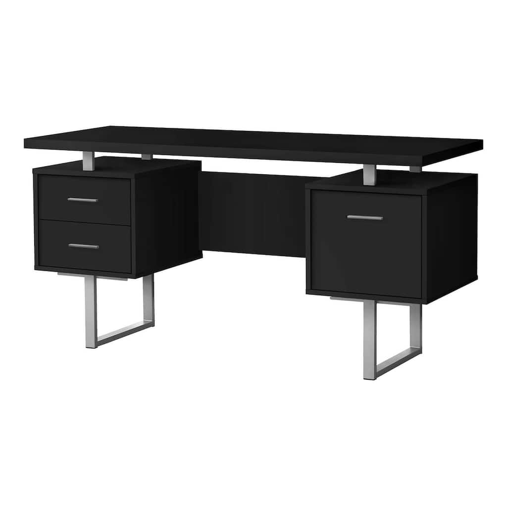 Computer Desk, Home Office, Laptop, Left, Right Set-up, Storage Drawers, 60"l, Work, Black Laminate, Grey Metal