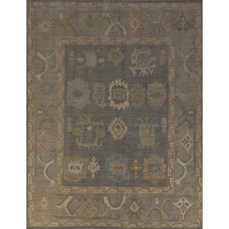 Hand Knotted Oriental 100% Wool Carpet Transitional All-Over Greys & Charcoal Oushak Area Rug - 9' 11'' X 8' 1''