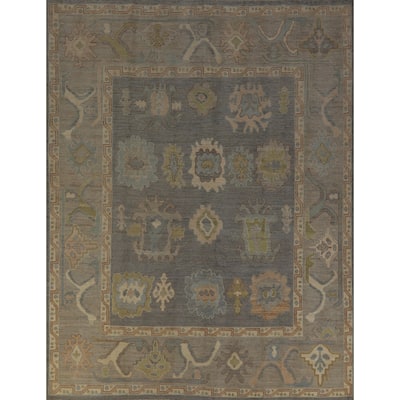 Hand Knotted Oriental 100% Wool Carpet Transitional All-Over Greys & Charcoal Oushak Area Rug - 9' 11'' X 8' 1''