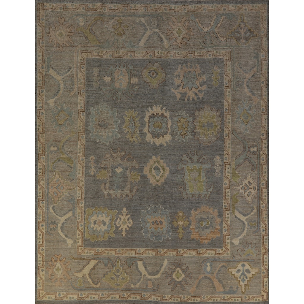 Hand Knotted Oriental 100% Wool Carpet Transitional All-Over Greys & Charcoal Oushak Area Rug - 9' 11'' X 8' 1''