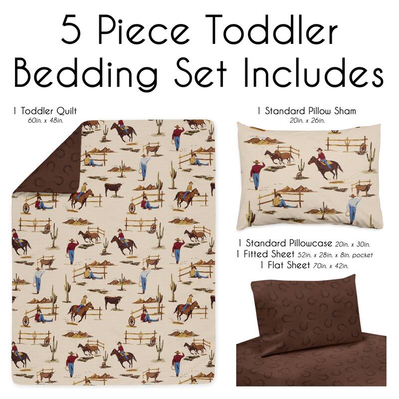 Sweet Jojo Designs Brown Western Cowboy Boy 5p Toddler Size Comforter Set Wild West Horseshoe Southern Charm Horse Cow Animal