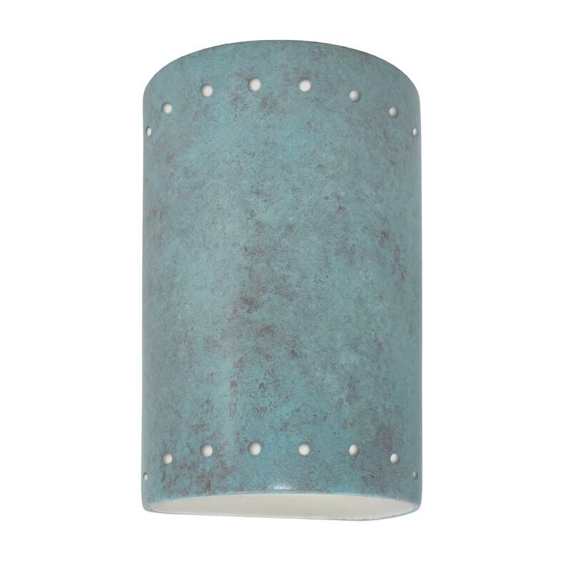 Justice Design Ambiance - Small ADA Cylinder w/ Perfs Wall Sconce - Open Top & Bottom - Replaceable Bulb - Verde Patina