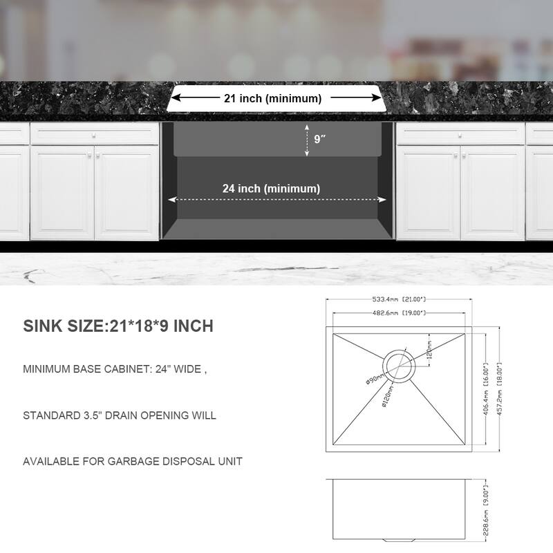 Undermount Kitchen Sink 16 Gauge 9 Inch Deep Single Bowl Kitchen Sink Basin, Includes Drain Assembly (No Additional Accessories)