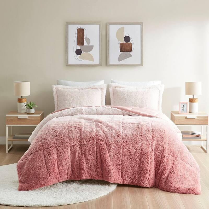 Twin Twin XL Ombre Shaggy Long Fur Comforter Mini Set