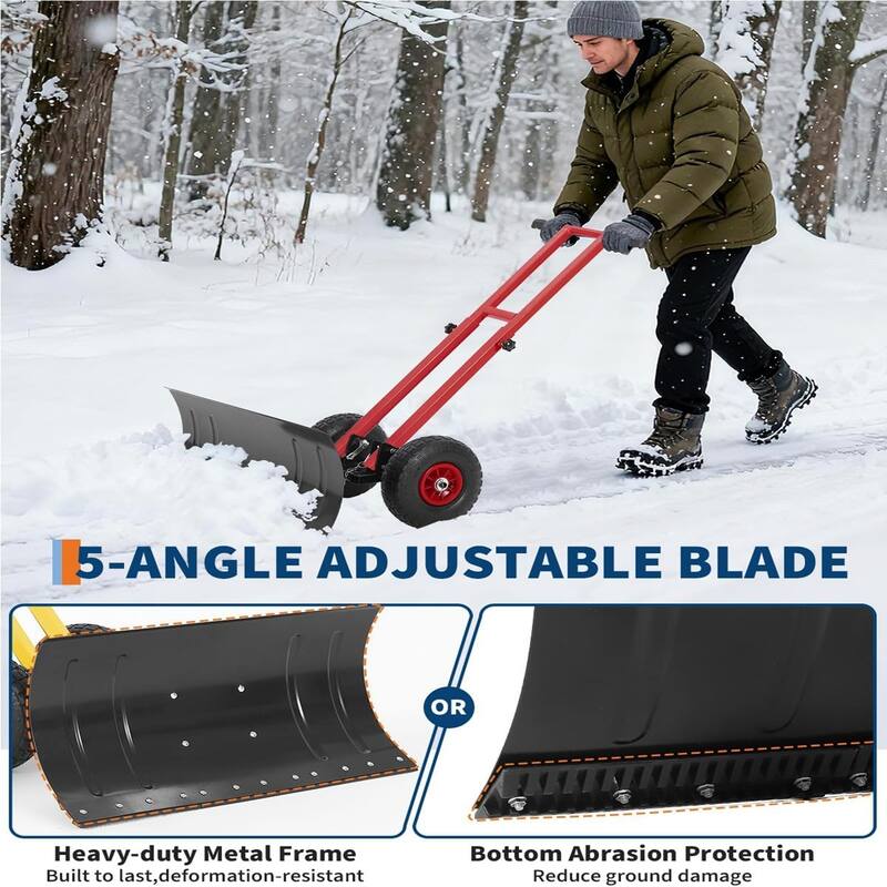 29x14 In Heavy Duty Rolling Snow Shovel With Wheels Double Armrests - 29x14 In