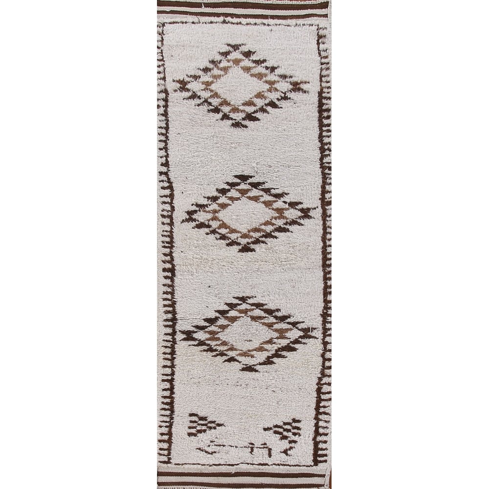 Geometric Anatolian Turkish Runner Rug Handmade Hallway Wool Carpet - 3'4"x 11'3"